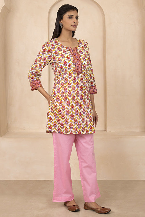 Shuddhi Yellow Handblock Printed Short Kurti