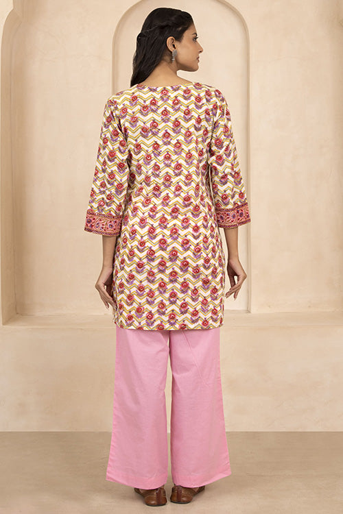 Shuddhi Yellow Handblock Printed Short Kurti