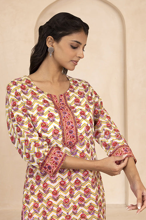 Shuddhi Yellow Handblock Printed Short Kurti
