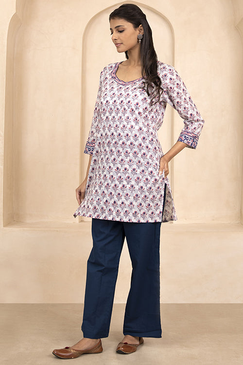 Shuddhi Indigo and Pink Handblock Printed Short Kurti