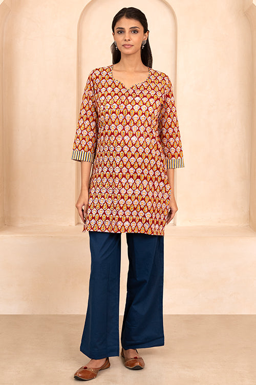 Shuddhi Red Handblock Printed Short Kurti