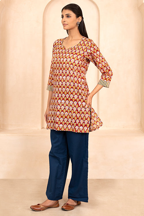 Shuddhi Red Handblock Printed Short Kurti