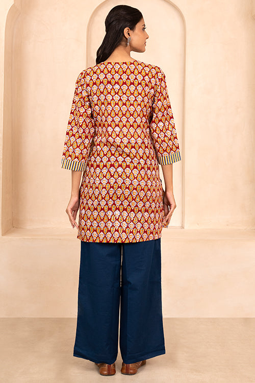 Shuddhi Red Handblock Printed Short Kurti