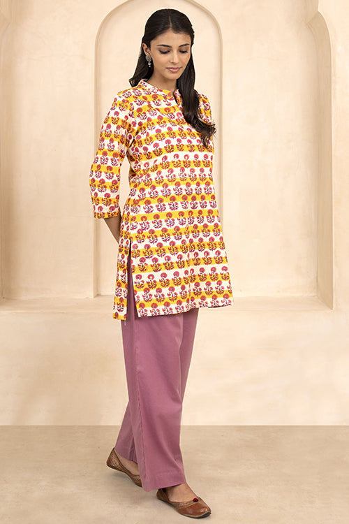 Shuddhi Teal Green Handblock Printed Short Kurti