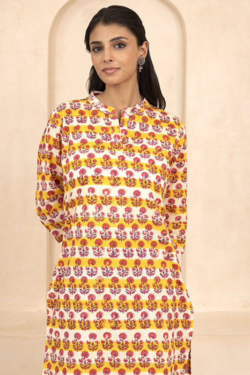 Shuddhi Teal Green Handblock Printed Short Kurti