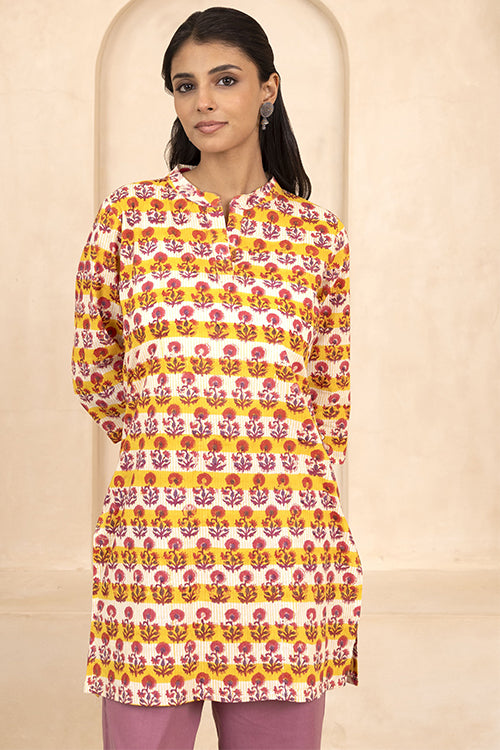 Shuddhi Teal Green Handblock Printed Short Kurti