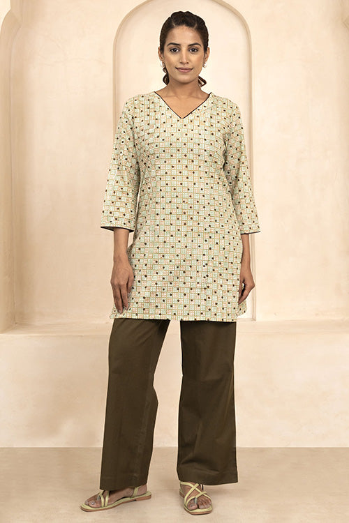 Shuddhi Mint and Beige Handblock Printed Short Kurti