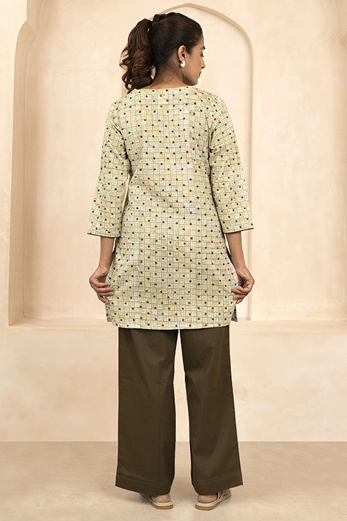 Shuddhi Mint and Beige Handblock Printed Short Kurti