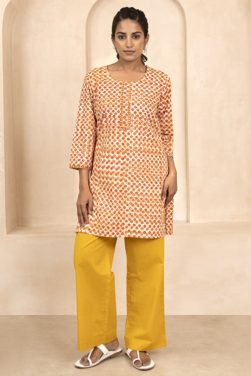 Shuddhi Mustard and Maroon Handblock Printed Short Kurti