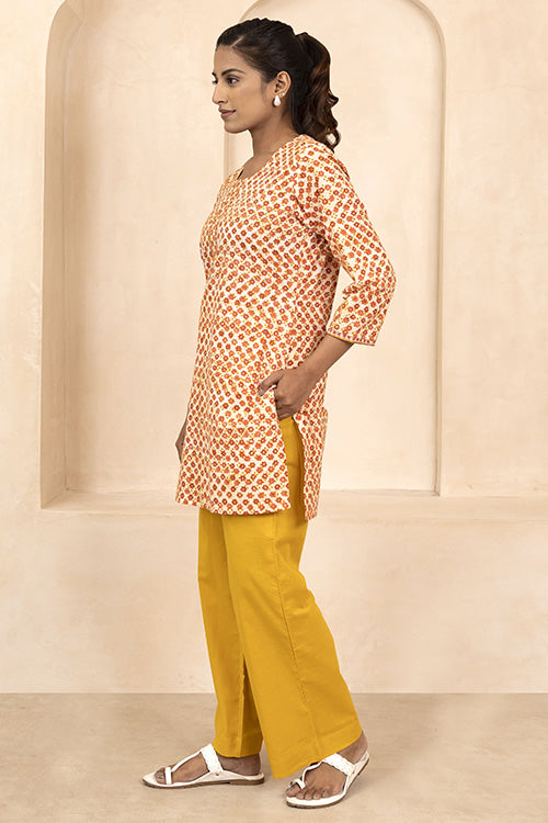 Shuddhi Mustard and Maroon Handblock Printed Short Kurti