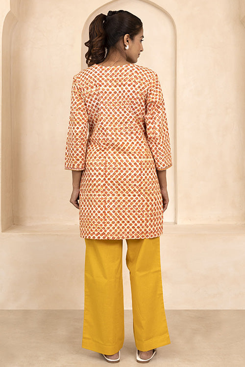 Shuddhi Mustard and Maroon Handblock Printed Short Kurti