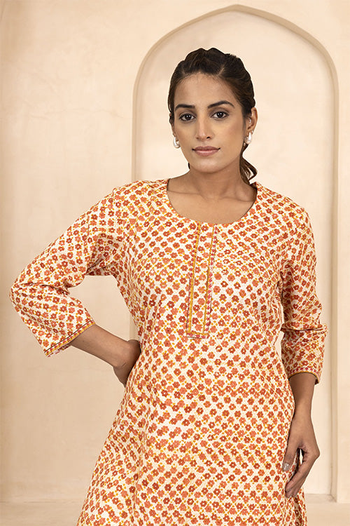 Shuddhi Mustard and Maroon Handblock Printed Short Kurti
