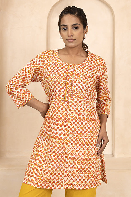 Shuddhi Mustard and Maroon Handblock Printed Short Kurti