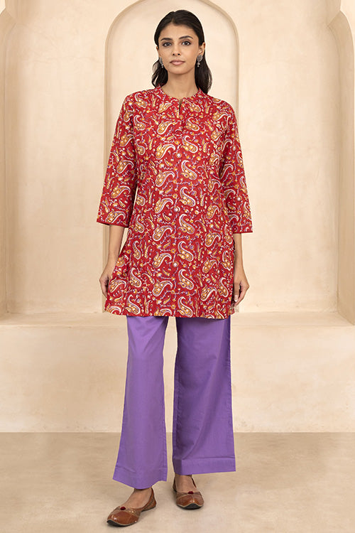 Shuddhi Red Handblock Printed Short Kurti