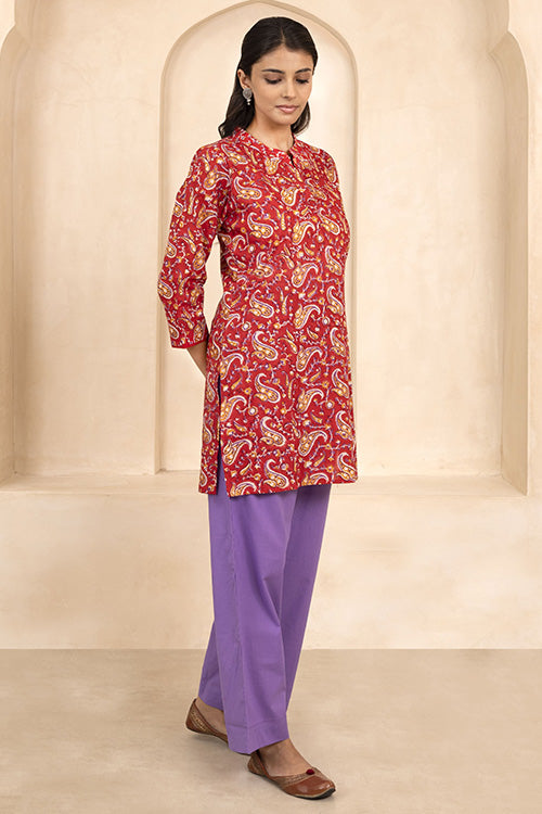 Shuddhi Red Handblock Printed Short Kurti
