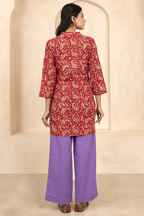 Shuddhi Red Handblock Printed Short Kurti