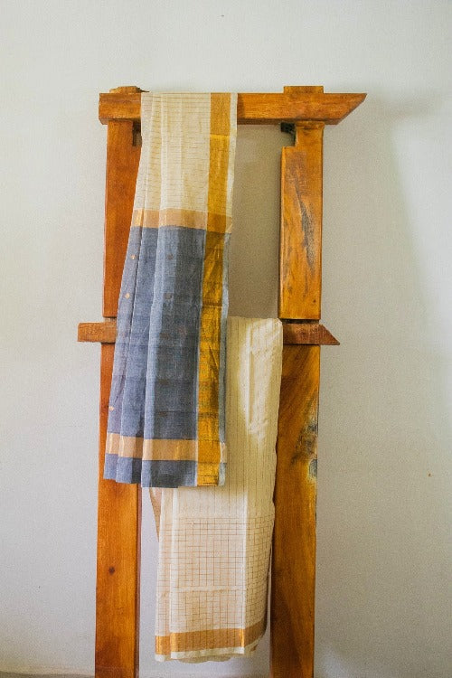 KK Handlooms ‘ Naya Paisa and Stripe ‘ Jala Handwoven Cotton Saree