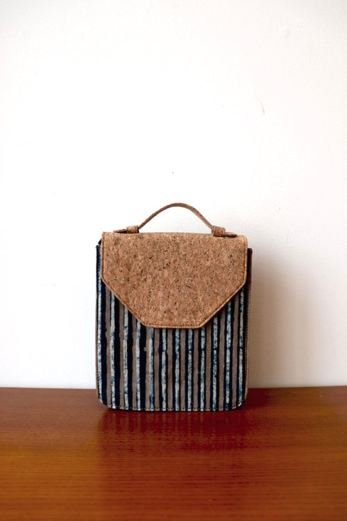 Kirgiti's Multi Striped Dabu Printed And Vegan Leather Flapped Hand Bag Cum Sling