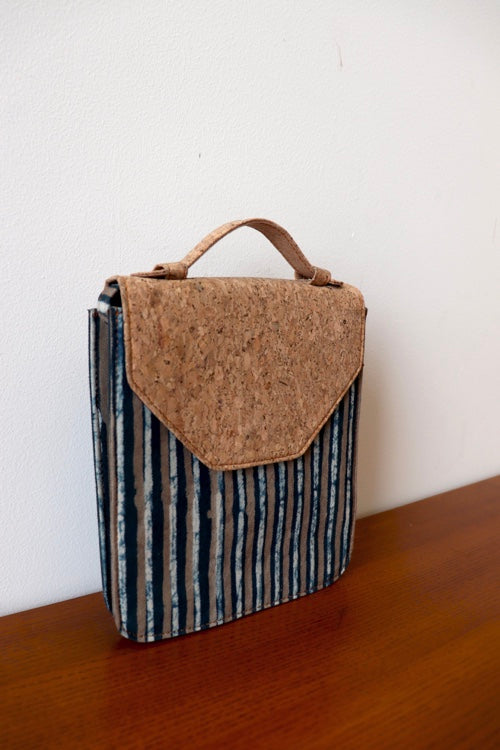 Kirgiti's Multi Striped Dabu Printed And Vegan Leather Flapped Hand Bag Cum Sling
