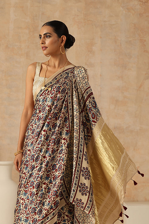 Jahangir Khatri - Bagru Ajrakh Modal Tissue Saree - 033