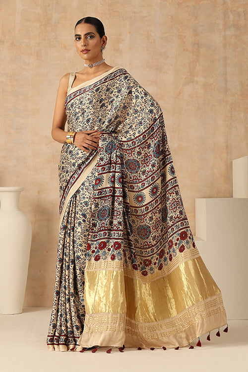 Jahangir Khatri Handblock Printed Ajrakh Saree Online - 037