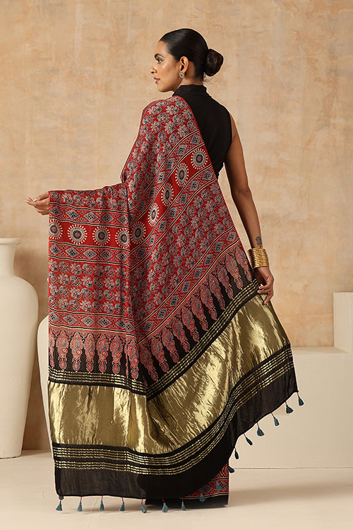 Jahangir Khatri - Red Ajrakh Modal Tissue Saree - 032