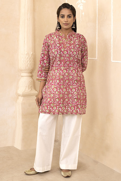 Shuddhi Raspberry Pink Handblock Printed Short Kurti