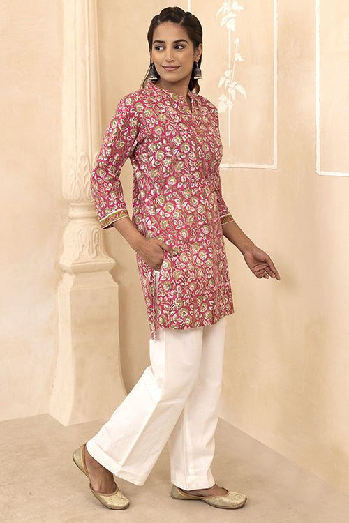 Shuddhi Raspberry Pink Handblock Printed Short Kurti