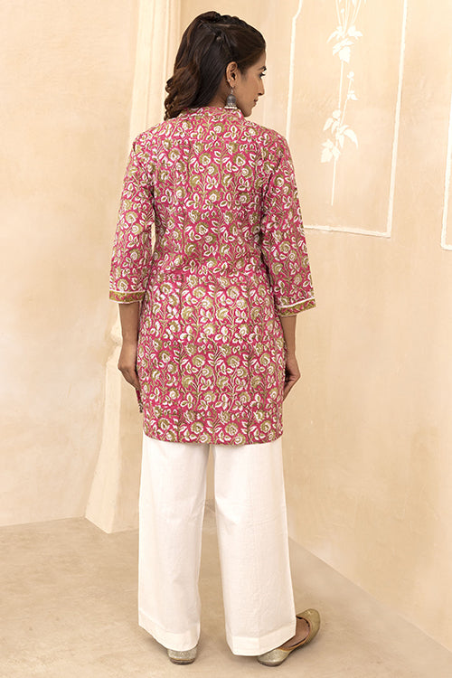 Shuddhi Raspberry Pink Handblock Printed Short Kurti