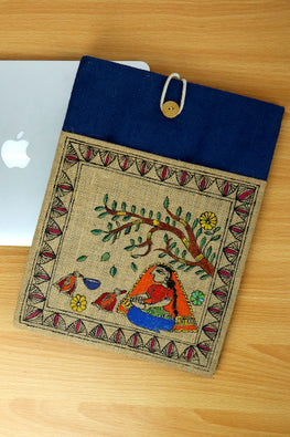 Diorama Designs Madhubani Handpainted Canvas Laptop Sleeve