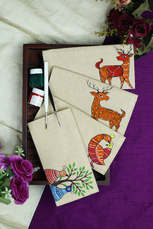 Diorama Designs Jute Hanpainted Gond Art Envelope - Set Of 4