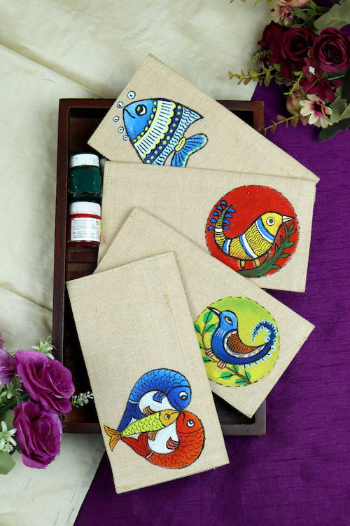 Diorama Designs Jute Hanpainted Pisces Envelope - Set Of 4