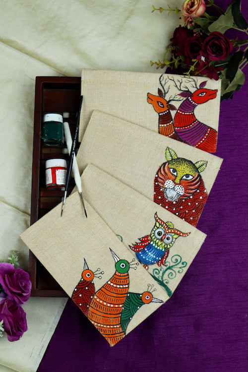 Diorama Designs Jute Hanpainted Gond Tribe Envelope - Set Of 4