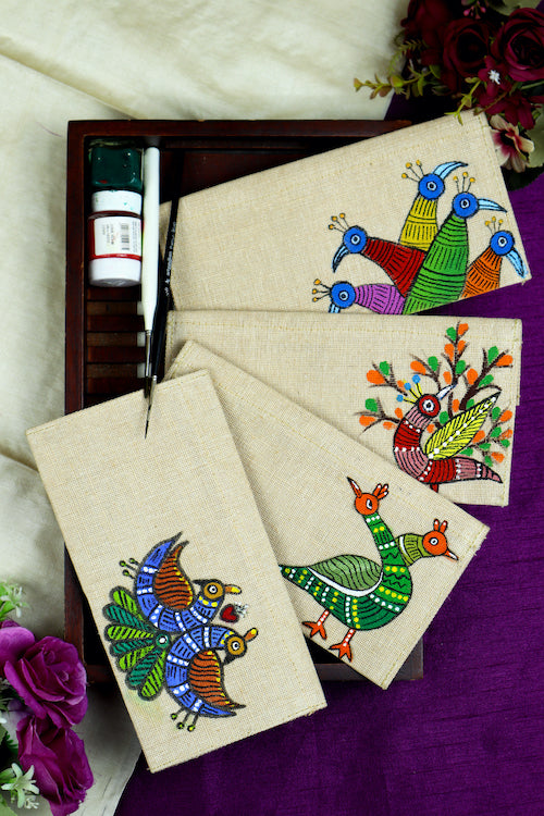 Diorama Designs Jute Hanpainted Enchanting Gond Envelope - Set Of 4