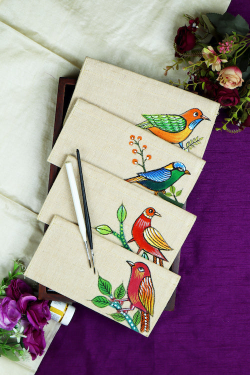 Diorama Designs Jute Hanpainted Tapestry Of  Gond Tribal Tales Envelope - Set Of 4