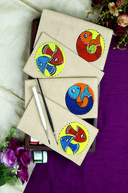 Diorama Designs Jute Hanpainted Oceanic Harmony Envelope - Set Of 4
