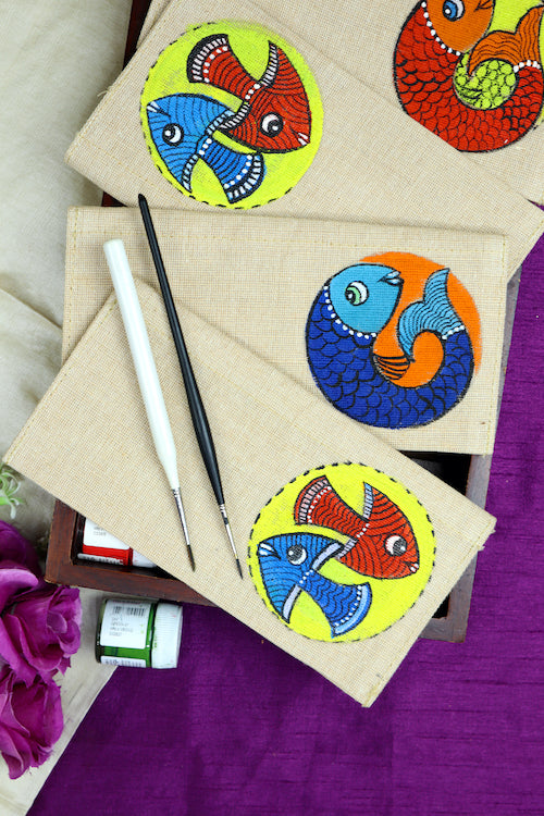 Diorama Designs Jute Hanpainted Oceanic Harmony Envelope - Set Of 4
