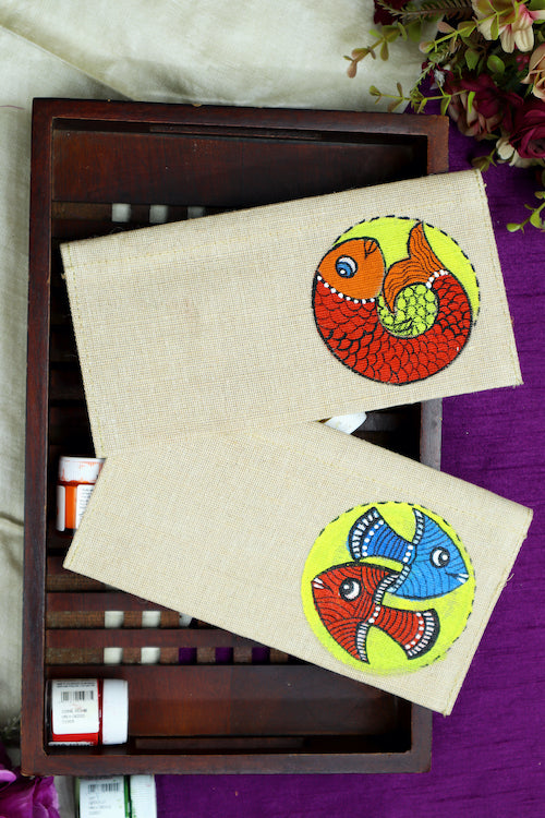 Diorama Designs Jute Hanpainted Oceanic Harmony Envelope - Set Of 4