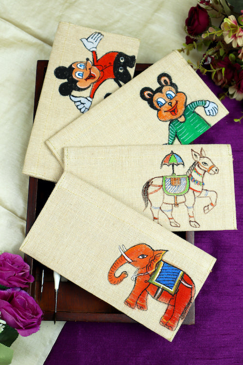 Diorama Designs Jute Hanpainted Whimsical Wonders Envelope - Set Of 4
