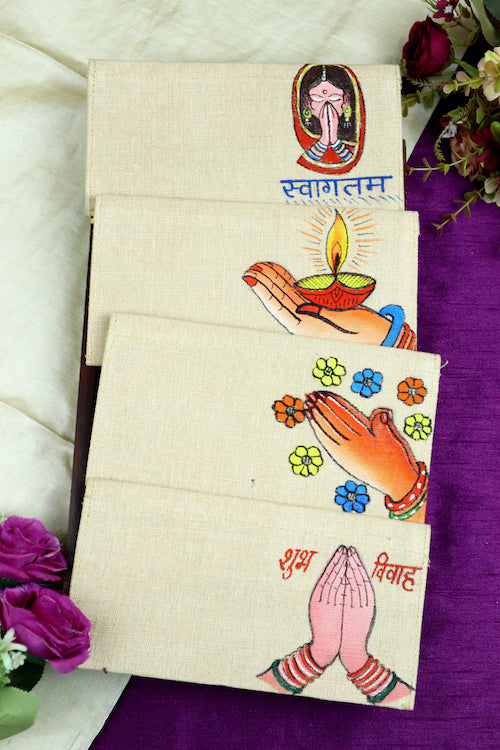 Diorama Designs Jute Hanpainted Welcoming Envelope - Set Of 4