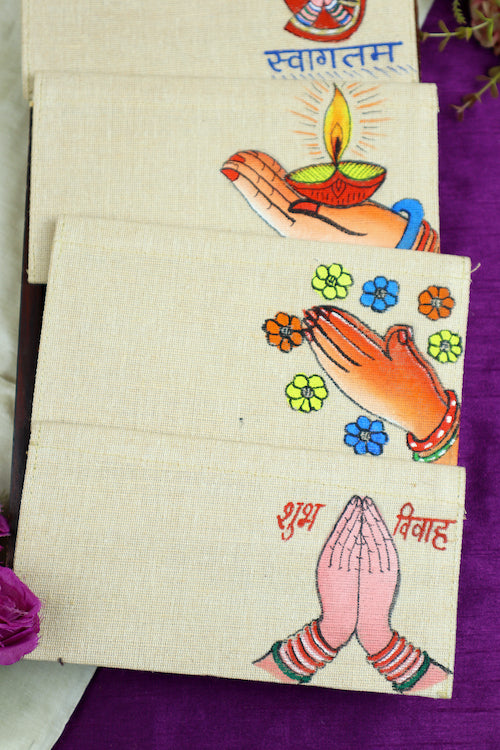 Diorama Designs Jute Hanpainted Welcoming Envelope - Set Of 4