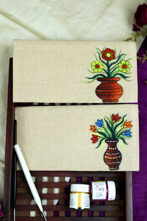 Diorama Designs Jute Hanpainted Blossoming Surprises Envelope - Set Of 4