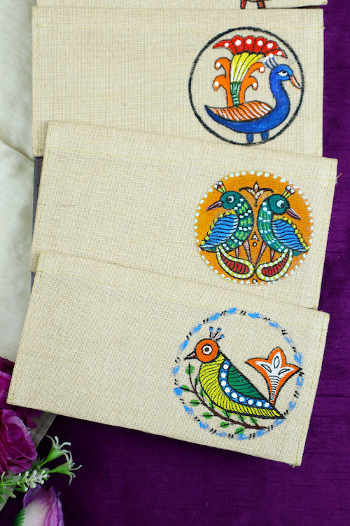 Diorama Designs Enchanting Gond Glory Jute Hanpainted Envelope - Set Of 4