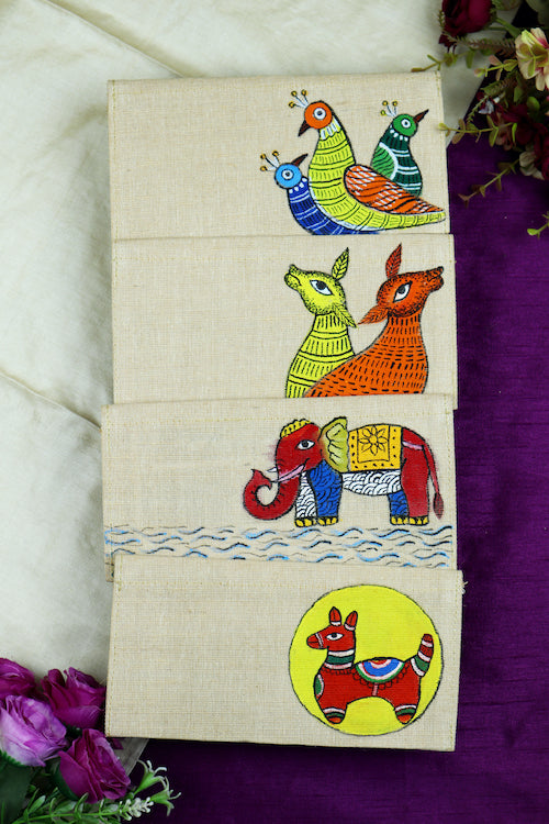 Diorama Designs Vibrant Visions Jute Gond Hanpainted Envelope - Set Of 4