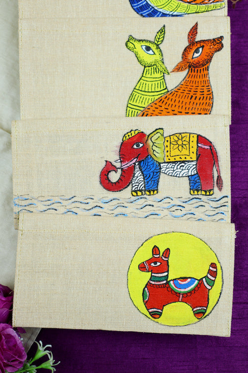 Diorama Designs Vibrant Visions Jute Gond Hanpainted Envelope - Set Of 4