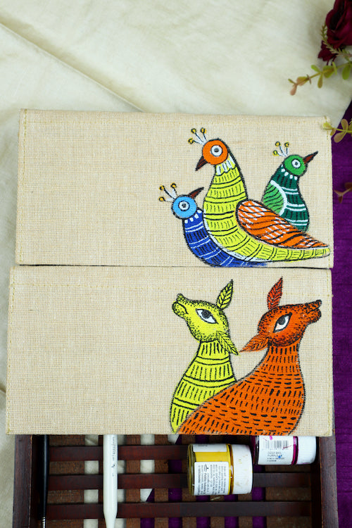 Diorama Designs Vibrant Visions Jute Gond Hanpainted Envelope - Set Of 4