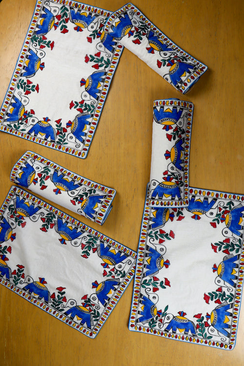 Diorama Designs Chanderi Silk Handpainted "Matang Madhubani" Table Mats