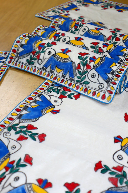Diorama Designs Chanderi Silk Handpainted "Matang Madhubani" Table Mats
