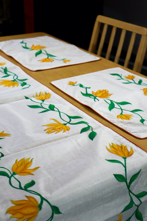 Diorama Designs Handpainted Pichwai Chanderi Silk  Magnolia Table Mats