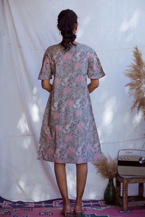 Urmul Methi Bageecha Embroidered Handloom Cotton Knee Length Dress For Women